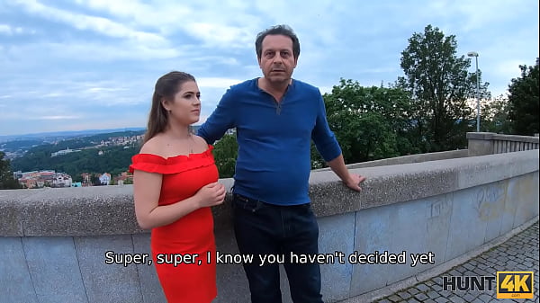 hunt4k prague girl in beautiful red dress takes it off for cash with step dads permission